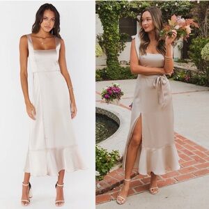 Show Me Your Mumu Claire Midi Dress Bridesmaid Gown Dress Champagne Luxe Satin